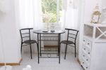 3 Pieces Kitchen Table Set, Couple Dining Round Table Set with Metal Frame and Shelf Storage, Home Breakfast Table, 3 Piece Kitchen Table Set RT