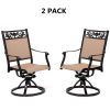 Set of 2 Outdoor Patio Swivel Dining Chairs, High Back Cast Aluminum Frame, Weather Resistant Metal Furniture for Lawn Garden Backyard, Dark Brown