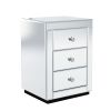 Modern Mirrored Nightstand with 3 Storage Drawers for Living Room/Bedroom,Crystal Knobs,Silver