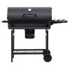 Barrel Grill with Wheels and Shelves Black Steel 45.3"x33.5"x37.4"