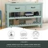 Retro Console Table for Entryway with Drawers and Shelf Living Room Furniture (Antique Blue) AL