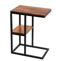 Iron Framed Mango Wood Accent Table with Lower Shelf; Brown