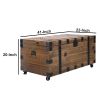 Blake 41 Inch Reclaimed Wood Trunk Coffee Table; Iron Rivets and Caster Wheels; Brown; Black; DunaWest