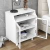 Nightstand with Storage Shelves and Cabinets for Living Room/Bedroom,Glass Door