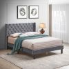 Linen Button Tufted-Upholstered Bed with Curve Design - Strong Wood Slat Support&nbsp;- Easy Assembly - Gray; Queen AL