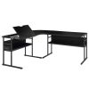 L Shaped Computer Desk, Home Office Desk with Bookshelves and Tiltable Desktop for Artist or Student, Black