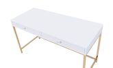 Vanity Desk in White High Gloss & Gold Finish