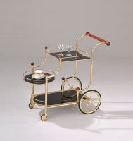 Lacy Serving Cart; Gold Plated; Cherry Wood & Black Glass YF