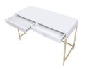 Vanity Desk in White High Gloss & Gold Finish