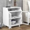 Nightstand with Storage Shelves and Cabinets for Living Room/Bedroom,Glass Door