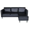 Sectional Sofa 3-Seater Artificial Leather Black