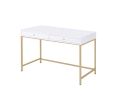 Vanity Desk in White High Gloss & Gold Finish