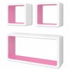 3 White-Pink MDF Floating Wall Display Shelf Cubes Book/DVD Storage