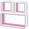 3 White-Pink MDF Floating Wall Display Shelf Cubes Book/DVD Storage