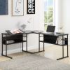 L Shaped Computer Desk, Home Office Desk with Bookshelves and Tiltable Desktop for Artist or Student, Black