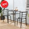 3 Pieces Kitchen Table Set, Couple Dining Round Table Set with Metal Frame and Shelf Storage, Home Breakfast Table, 3 Piece Kitchen Table Set RT