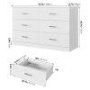 6 drawer white double dresser;  living room wood storage with easy pull out handles;  bedroom chest of drawers