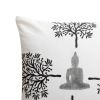 18 x 18 Square Cotton Accent Throw Pillow; Meditating Buddha; Tree Print; White; Black; DunaWest