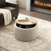 Round Storage Ottoman, 2 in 1 Function, Work as End table and Ottoman, Grey