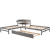 L-Shaped Full Size and Twin Size Platform Beds with Twin Size Trundle and Drawer Linked with Built-in Rectangle Table; Gray