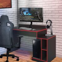 Wooden Rectangular Home Office Computer Gaming Desk; Black and Red; DunaWest