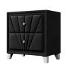 Contemporary Velvet Upholstered Glass Top Nightstand End table with Two Drawers Gray Solid Wood