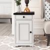 Retro Stylish Nightstand, Two-tone Classic Vintage Livingroom End Table Side Table with USB Ports and One Multifunctional Drawer with cup holders