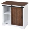 Bathroom Storage Cabinet; Freestanding Accent Cabinet; Sliding Barn Door; Thick Top; Adjustable Shelf; White and Brown