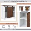 Bathroom Storage Cabinet; Freestanding Accent Cabinet; Sliding Barn Door; Thick Top; Adjustable Shelf; White and Brown