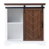 Bathroom Storage Cabinet; Freestanding Accent Cabinet; Sliding Barn Door; Thick Top; Adjustable Shelf; White and Brown