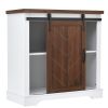 Bathroom Storage Cabinet; Freestanding Accent Cabinet; Sliding Barn Door; Thick Top; Adjustable Shelf; White and Brown