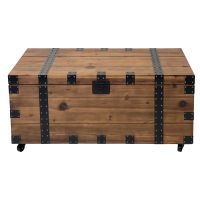 Blake 41 Inch Reclaimed Wood Trunk Coffee Table; Iron Rivets and Caster Wheels; Brown; Black; DunaWest