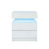 Modern White Nightstand with LED Light 2 Drawers Flipping Top Storage Bedroom Furniture bedside table