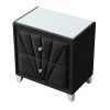 Contemporary Velvet Upholstered Glass Top Nightstand End table with Two Drawers Gray Solid Wood