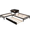 L-Shaped Full Size and Twin Size Platform Beds with Twin Size Trundle and Drawer Linked with Built-in Rectangle Table; Espresso