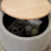 Round Storage Ottoman, 2 in 1 Function, Work as End table and Ottoman, Grey