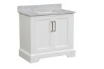 Single Solid Wood Bathroom Vanity Set, with Drawers, Carrara White Marble Top, 3 Faucet Hole, CARRIER SUGGEST LTL, Not UPS/FEDEX GROUND