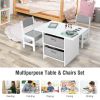 Kids Art Play Wood Table and 2 Chairs Set with Storage Baskets Puzzle