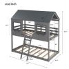 Twin Over Twin Bunk Bed with Roof, 2 Windows and Ladder for Kids Room, Gray