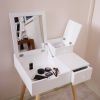 Wooden Vanity Desk Flip-top Dressing Mirror Writing table Computer Desk,White