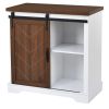 Bathroom Storage Cabinet; Freestanding Accent Cabinet; Sliding Barn Door; Thick Top; Adjustable Shelf; White and Brown