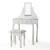 Vanity Table Set with Mirror and Cushioned Stool, Modern Makeup Dressing Table with 4 Drawers, White