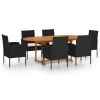 7 Piece Patio Dining Set Poly Rattan Black