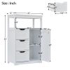 White Bathroom Cabinet, Freestanding Multi-Functional Storage Cabinet with Door and 3 Drawers, MDF Board with Painted Finish