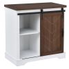 Bathroom Storage Cabinet; Freestanding Accent Cabinet; Sliding Barn Door; Thick Top; Adjustable Shelf; White and Brown