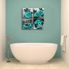 Large Teal Rose Flowers Canvas Prints Black and White Wall Art Turquoise Floral Pictures for Home Bedroom Bathroom Decoration