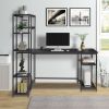 Free shipping Office Computer desk with multiple storage shelves, Modern Large Office Desk with Bookshelf and storage space(Black)