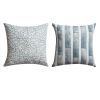 18 x 18 Square Cotton Accent Throw Pillow; Floral and Block Stripe Pattern; Set of 2; White; Blue; DunaWest