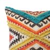 18 x 18 Square Cotton Accent Throw Pillow; Aztec Tribal Inspired Pattern; Trimmed Fringes; Multicolor; DunaWest