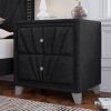 Contemporary Velvet Upholstered Glass Top Nightstand End table with Two Drawers Gray Solid Wood